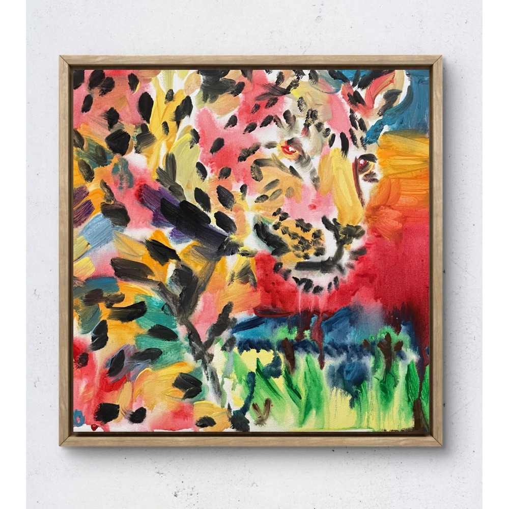 OMAN Original Abstract Leopard Painting 12x12 Colorful Animal Art Canvas